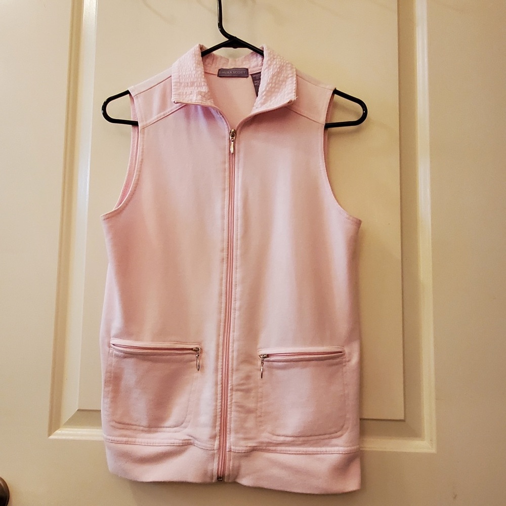 LAURA SCOTT, Pink Knit Zippered Vest